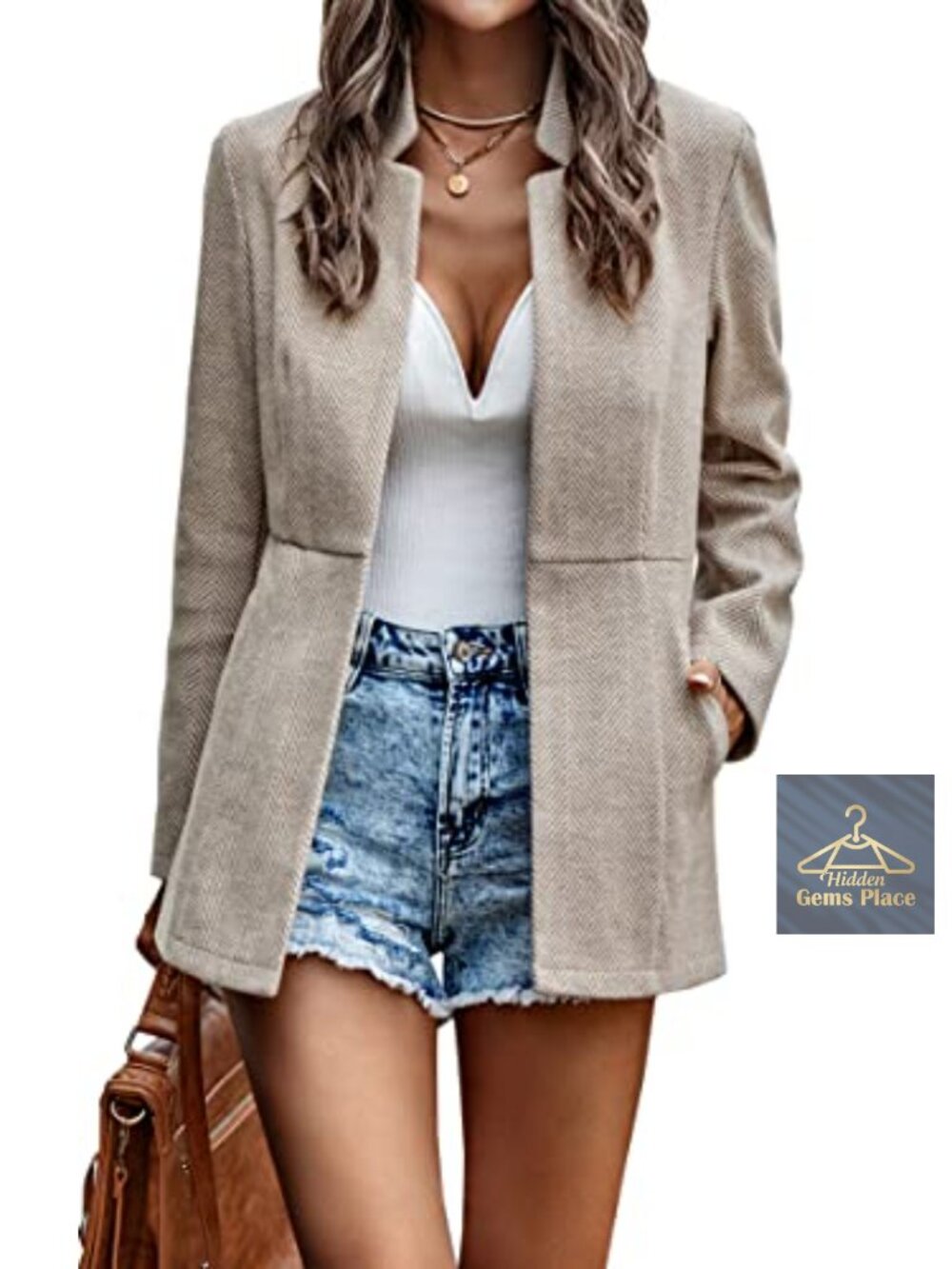 Women's Open Front Blazer Jacket Long Sleeve Notch Collar Business Office Coat